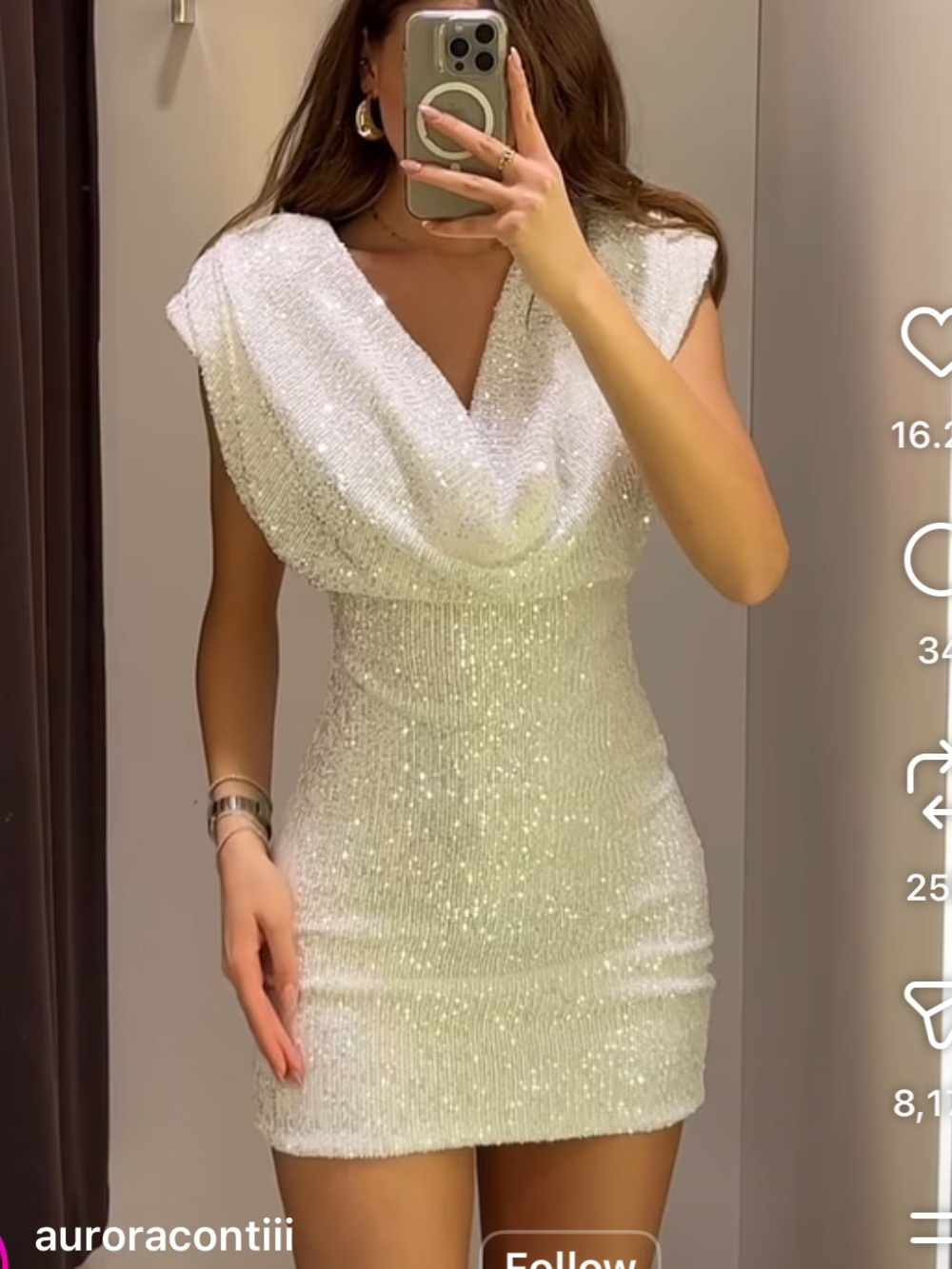 Zara White Sequin Mini Dress Medium NWT silver Sparkle draped cowl Shoulder Pads